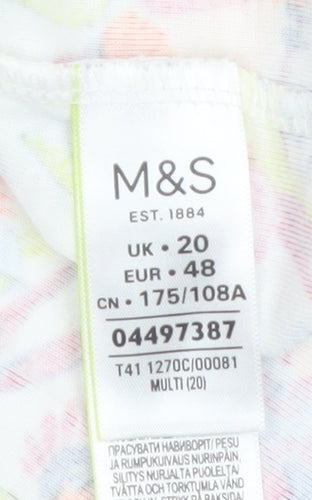 Marks and Spencer Women’s Multicoloured Bird Print Cotton V-Neck T-Shirt UK 20