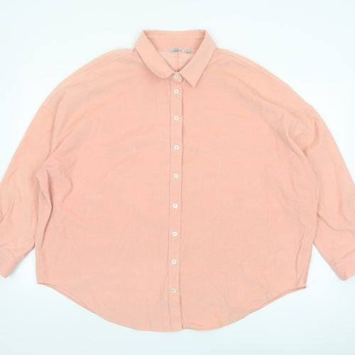 Jigsaw Women Pink Cotton Button-Up Shirt UK16 Long Sleeve