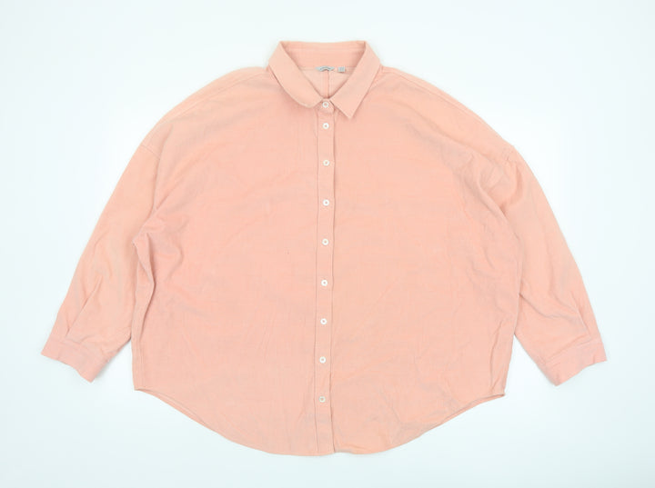 Jigsaw Women Pink Cotton Button-Up Shirt UK16 Long Sleeve