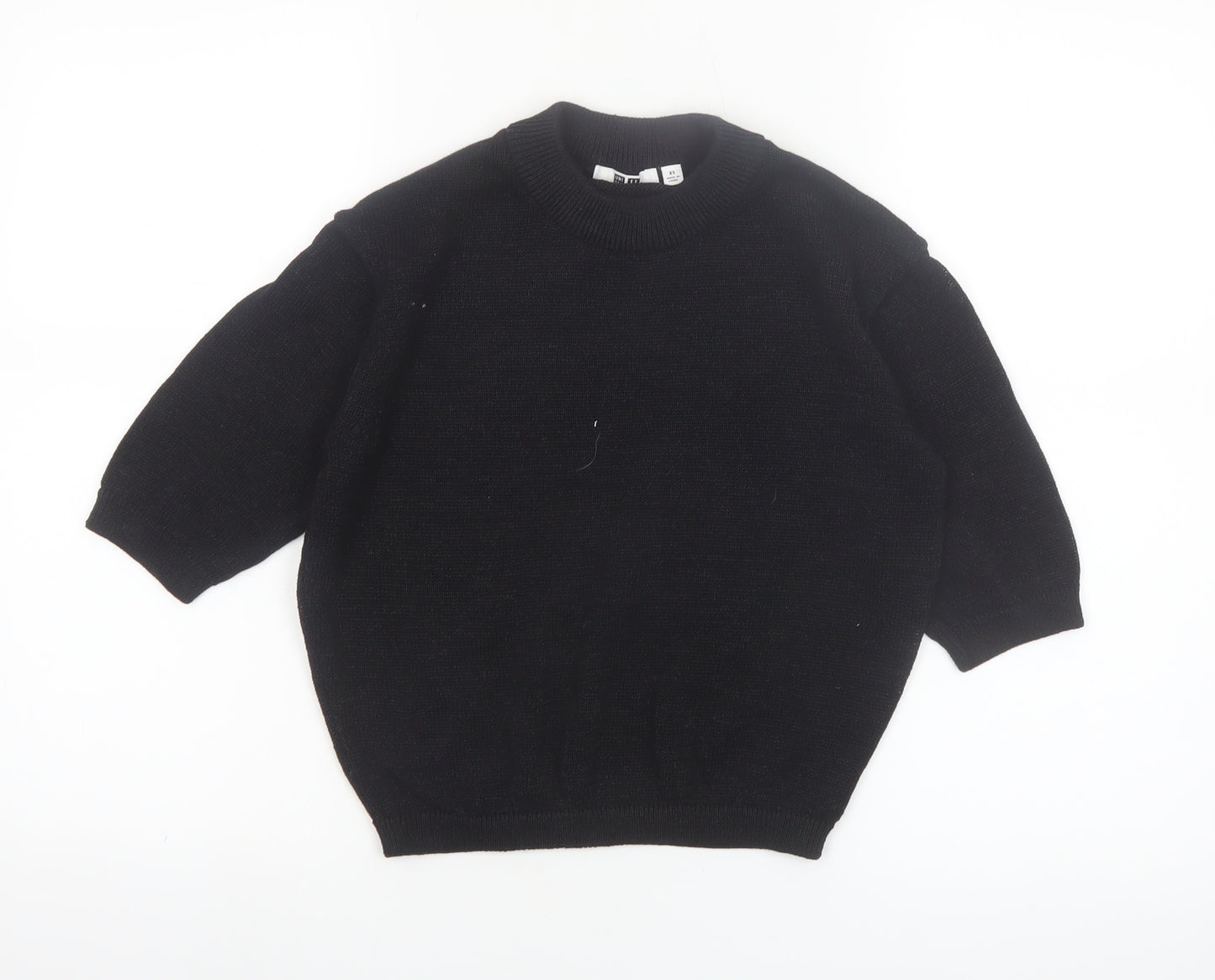 Uniqlo Women Black XS Basic Knit 3/4 Sleeve Crew Neck Top