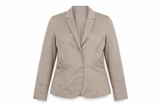 Front view of Betty Barclay Women’s Beige Blazer, size UK 12, Classic Single-Breasted Jacket