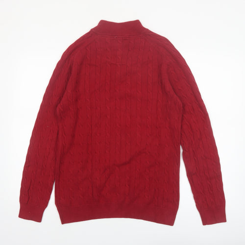Hudson North Men's Red Cotton Cable-Knit Half Zip Jumper M