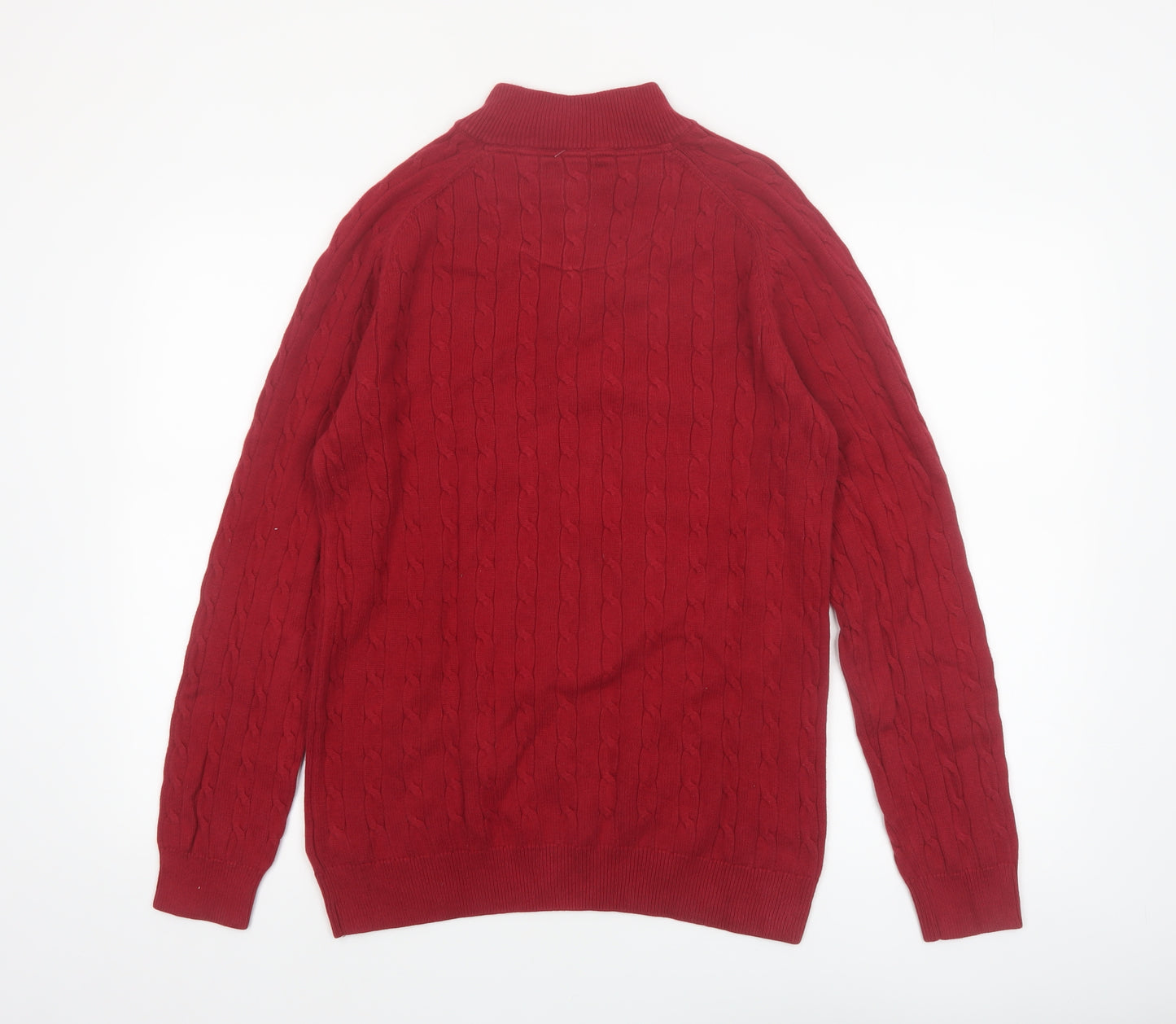 Hudson North Men's Red Cotton Cable-Knit Half Zip Jumper M