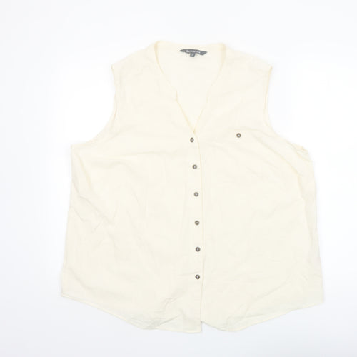 Bonmarché Women's Ivory Sleeveless Cotton Button Blouse Size 20
