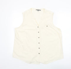 Bonmarché Women's Ivory Sleeveless Cotton Button Blouse Size 20