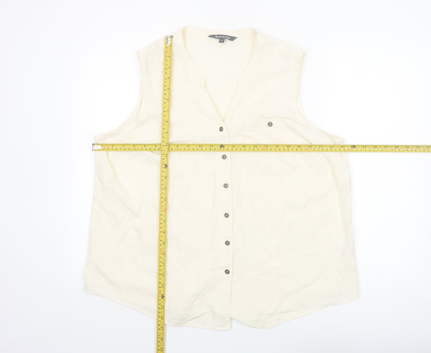 Bonmarché Women's Ivory Sleeveless Cotton Button Blouse Size 20