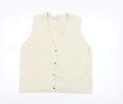 Marks and Spencer Women Beige Cotton Blend Sleeveless V-Neck Button Blouse L