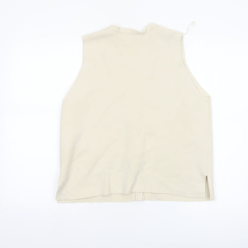 Marks and Spencer Women Beige Cotton Blend Sleeveless V-Neck Button Blouse L