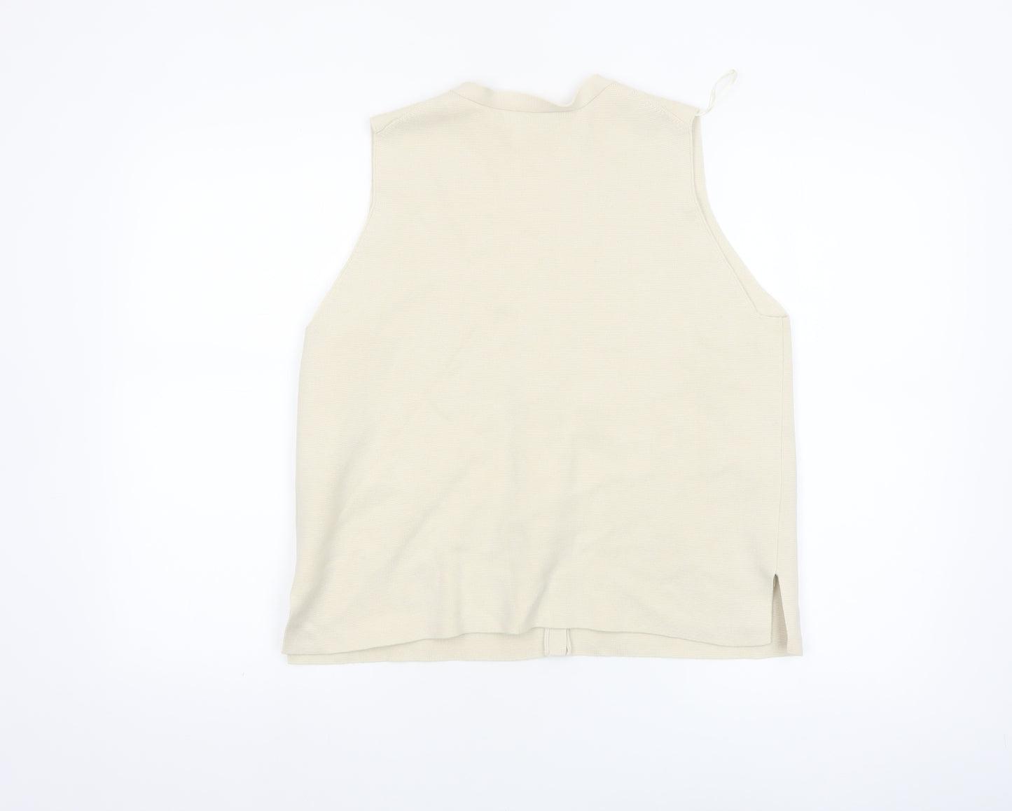 Marks and Spencer Women Beige Cotton Blend Sleeveless V-Neck Button Blouse L