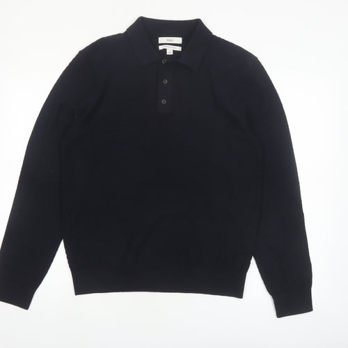 Marks and Spencer Men's Black Cotton Modal Collared Pullover Jumper M