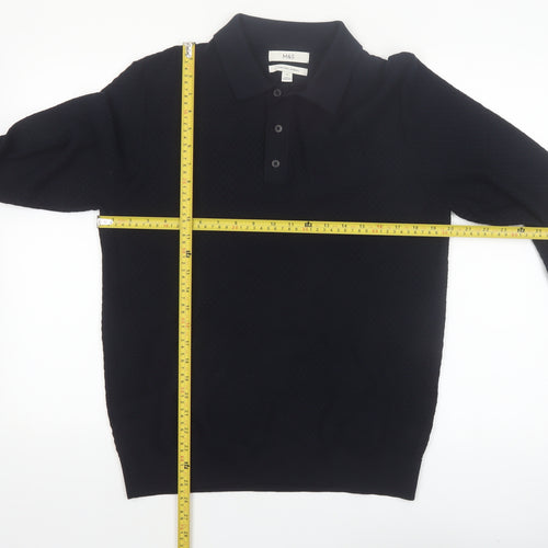 Marks and Spencer Men's Black Cotton Modal Collared Pullover Jumper M