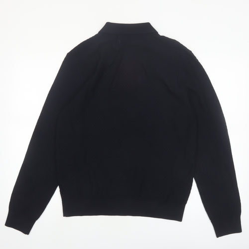 Marks and Spencer Men's Black Cotton Modal Collared Pullover Jumper M
