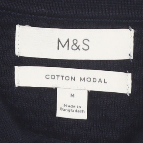 Marks and Spencer Men's Black Cotton Modal Collared Pullover Jumper M