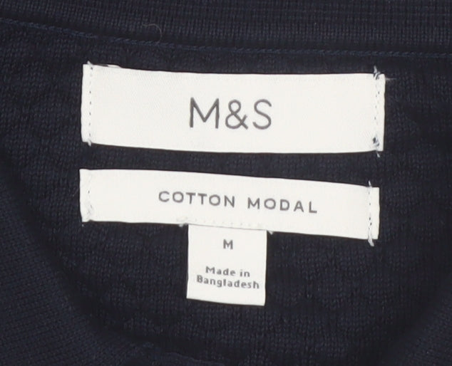 Marks and Spencer Men's Black Cotton Modal Collared Pullover Jumper M