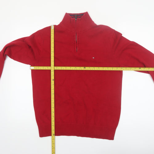 Tommy Hilfiger Men's Red Half Zip Cotton Jumper Size M