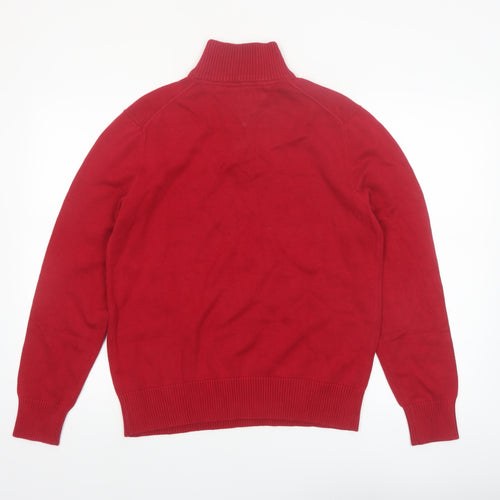Tommy Hilfiger Men's Red Half Zip Cotton Jumper Size M