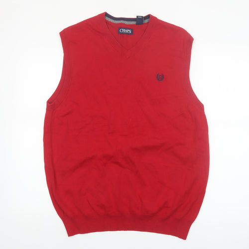 Chaps Men's Red Cotton V-Neck Sleeveless Vest Jumper Size L