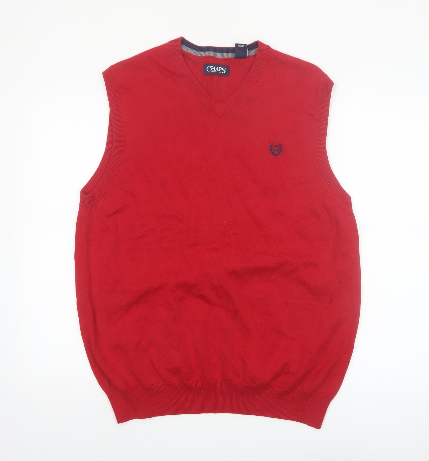 Chaps Men's Red Cotton V-Neck Sleeveless Vest Jumper Size L