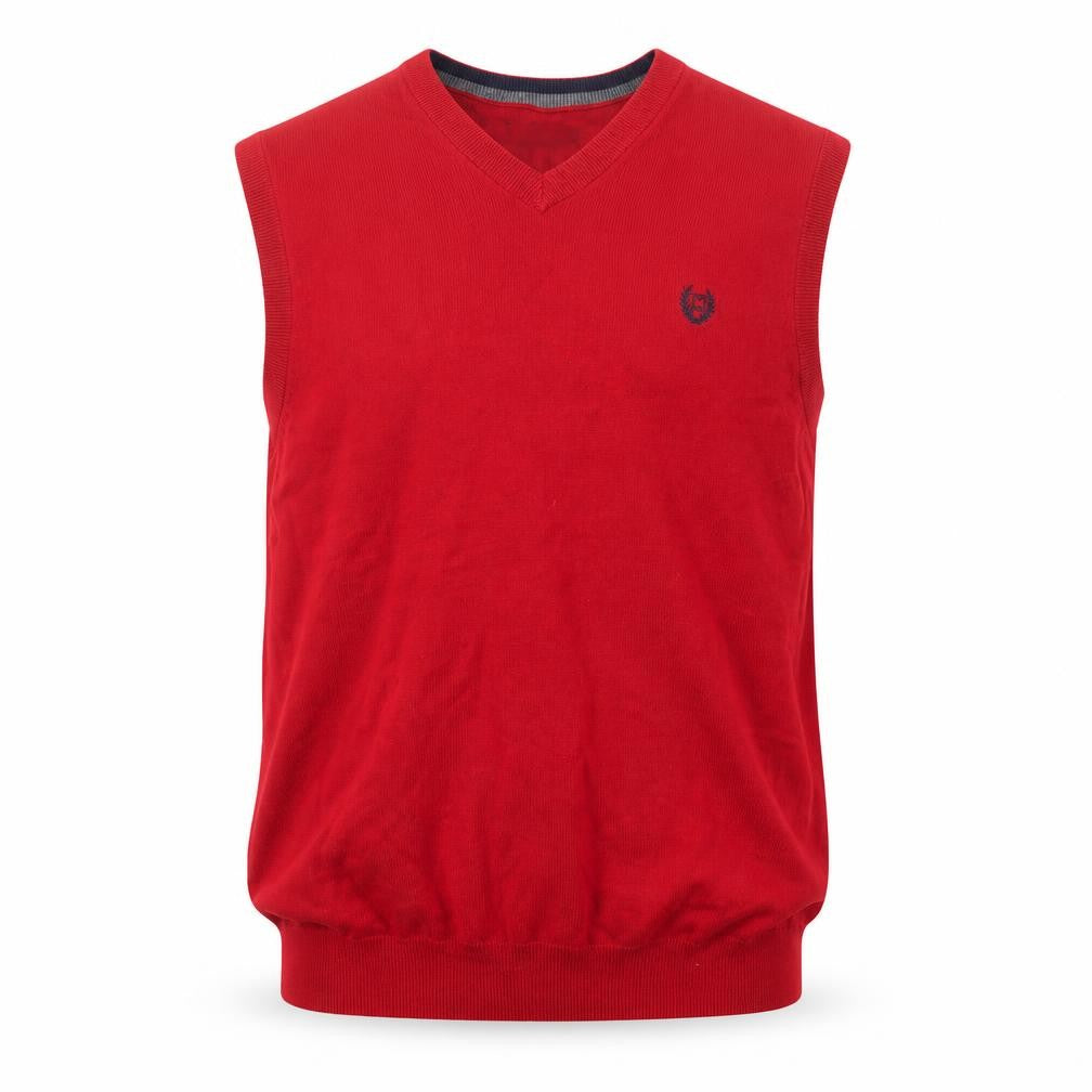 Chaps Men's Red Cotton V-Neck Sleeveless Vest Jumper Size L