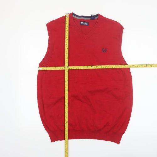 Chaps Men's Red Cotton V-Neck Sleeveless Vest Jumper Size L