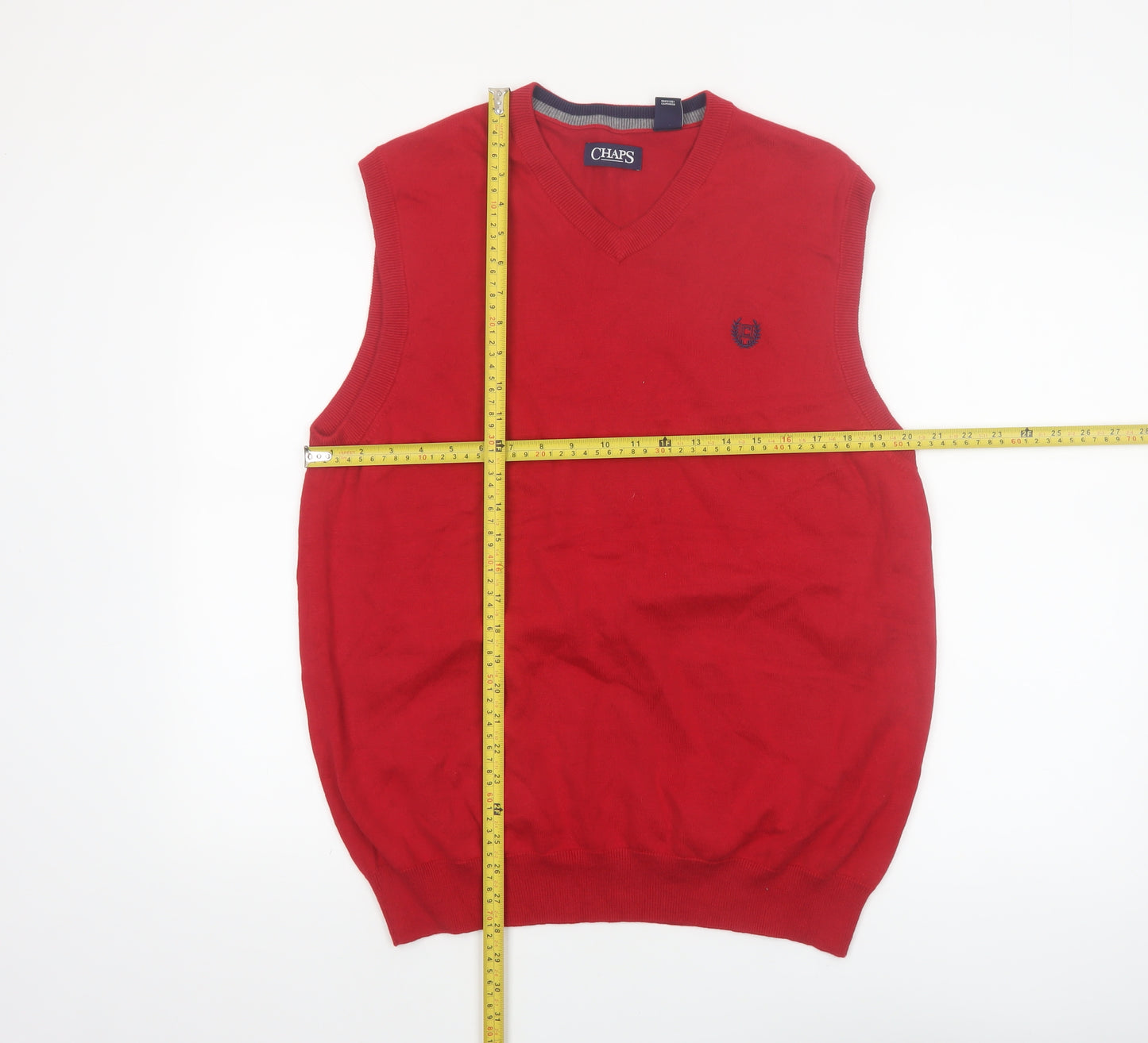 Chaps Men's Red Cotton V-Neck Sleeveless Vest Jumper Size L