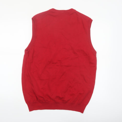 Chaps Men's Red Cotton V-Neck Sleeveless Vest Jumper Size L