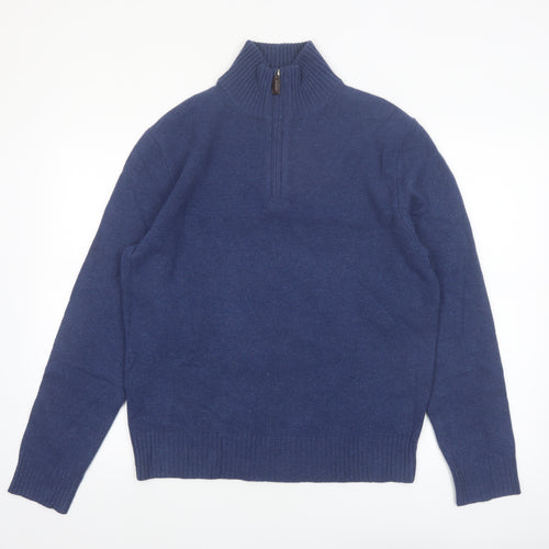 J.Crew Men's Blue Lambswool 1/2 Zip Jumper Size M Classic Fit