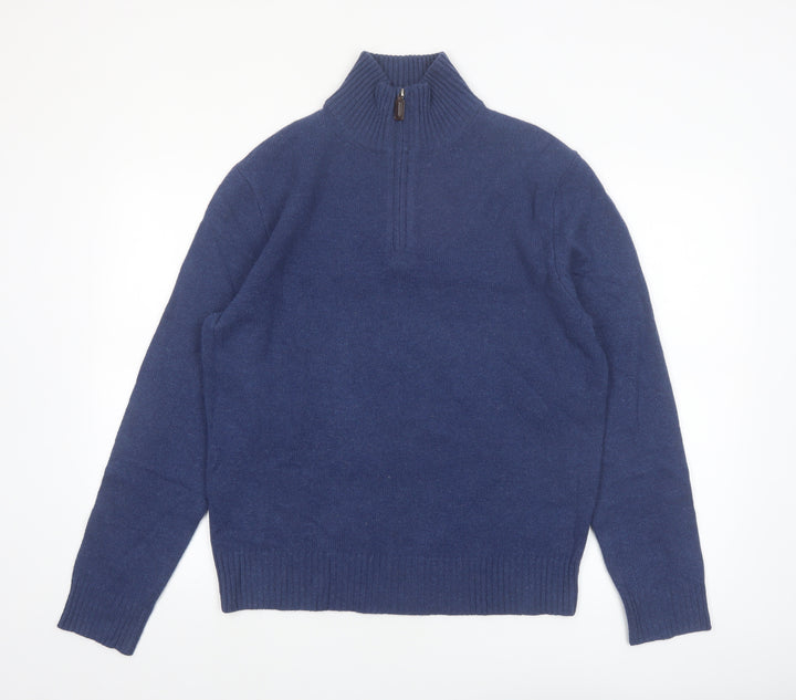 J.Crew Men's Blue Lambswool 1/2 Zip Jumper Size M Classic Fit