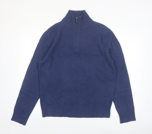 J.Crew Men's Blue Lambswool 1/2 Zip Jumper Size M Classic Fit