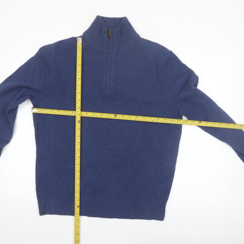 J.Crew Men's Blue Lambswool 1/2 Zip Jumper Size M Classic Fit