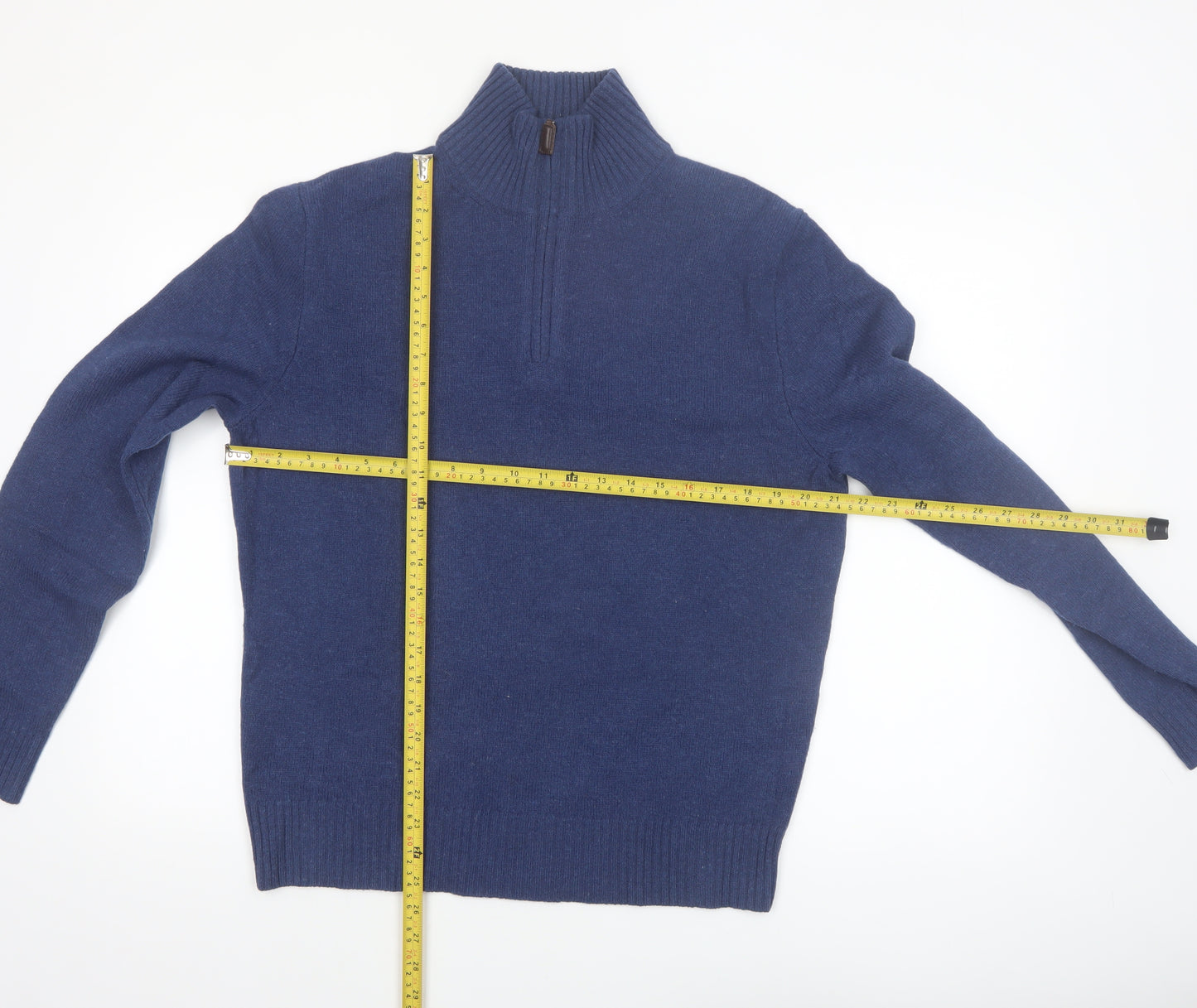 J.Crew Men's Blue Lambswool 1/2 Zip Jumper Size M Classic Fit