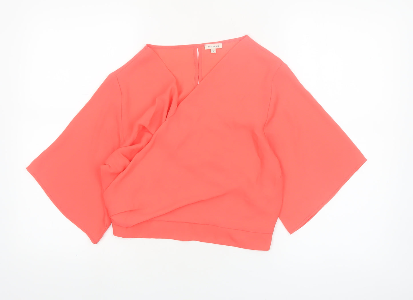 River Island Womens Pink Wrap Blouse Size 10 Kimono Sleeve