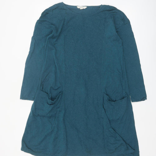 Seasalt Women Blue Size 10 Shift Dress Long Sleeve Organic Cotton Wool