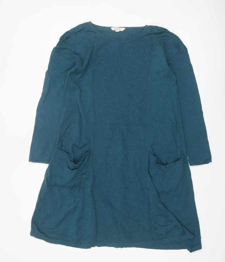 Seasalt Women Blue Size 10 Shift Dress Long Sleeve Organic Cotton Wool