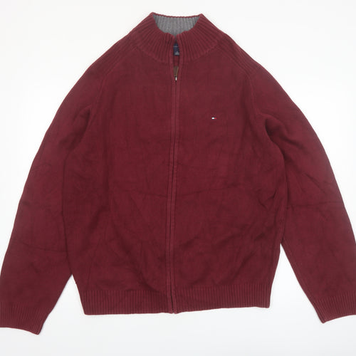 Tommy Hilfiger Men's Red Cotton Full Zip Jumper XL