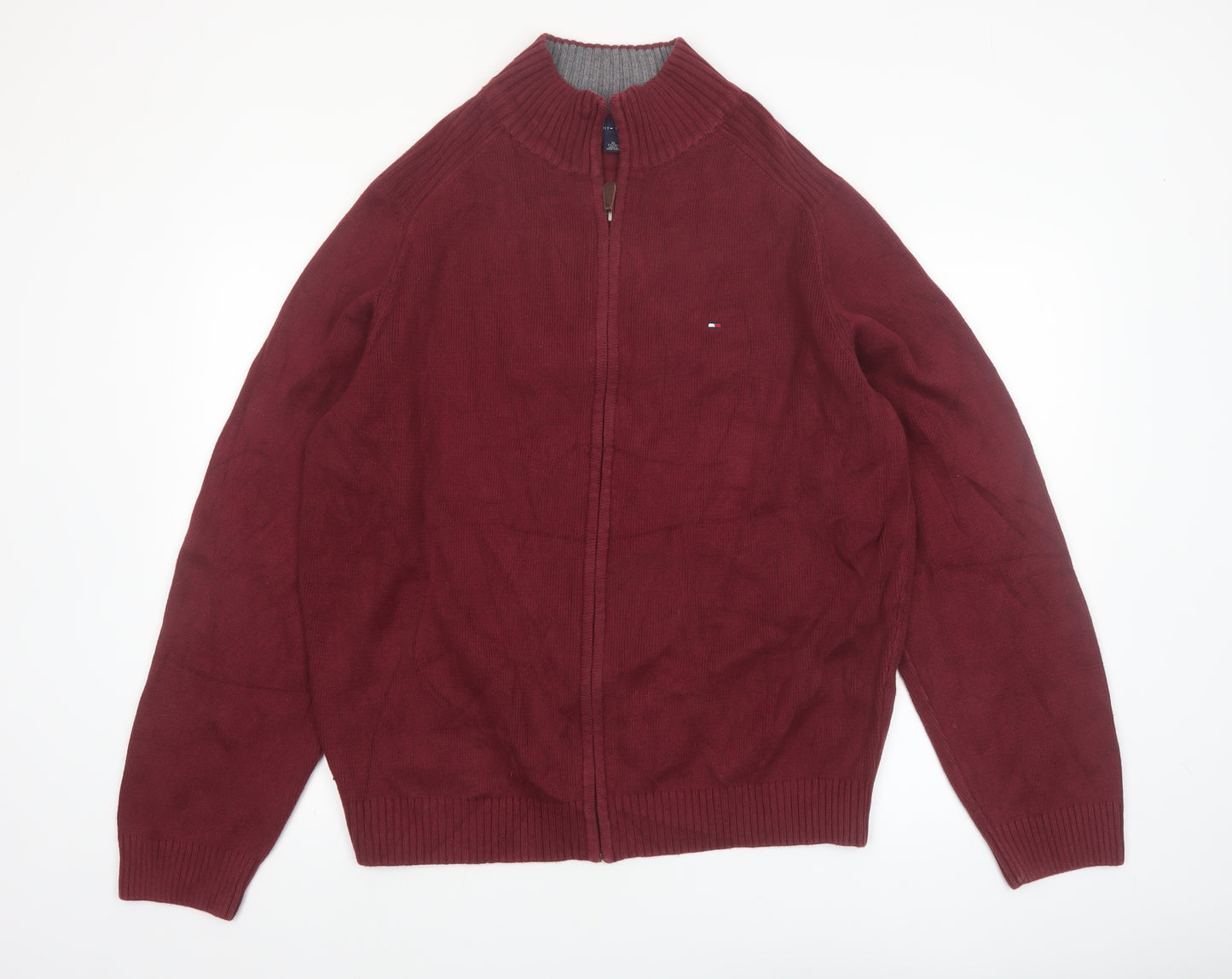 Tommy Hilfiger Men's Red Cotton Full Zip Jumper XL