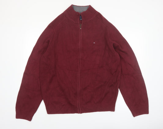 Tommy Hilfiger Men's Red Cotton Full Zip Jumper XL