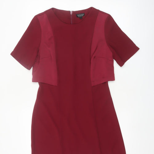 Topshop Women Red Short Sleeve Shift Dress Size 10