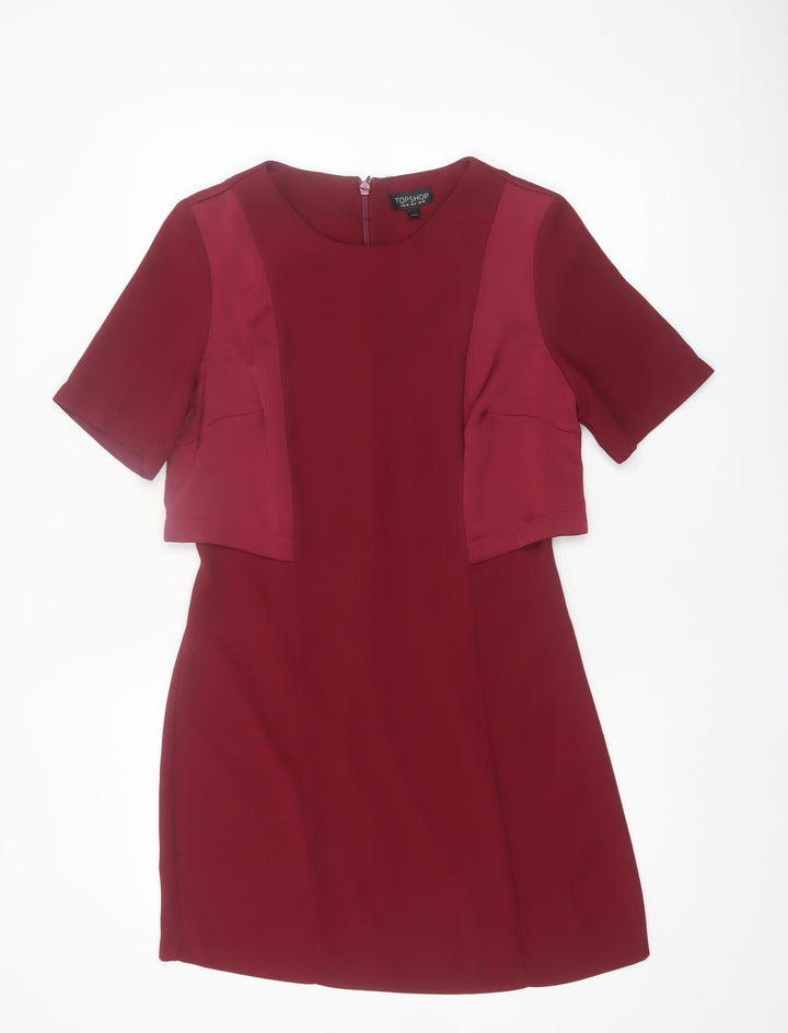 Topshop Women Red Short Sleeve Shift Dress Size 10