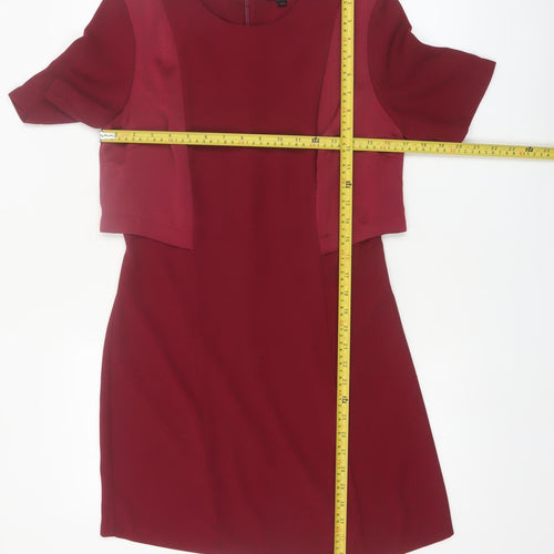 Topshop Women Red Short Sleeve Shift Dress Size 10