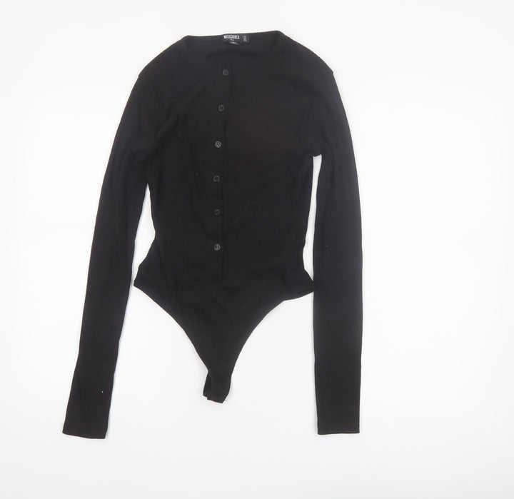 Missguided Tall Women's Black Long Sleeve Button Bodysuit Size 8