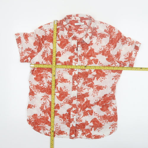 Marks and Spencer Women's Orange Floral Short Sleeve Cotton Button-Up Shirt UK 14