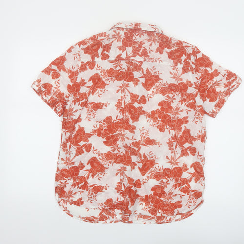 Marks and Spencer Women's Orange Floral Short Sleeve Cotton Button-Up Shirt UK 14