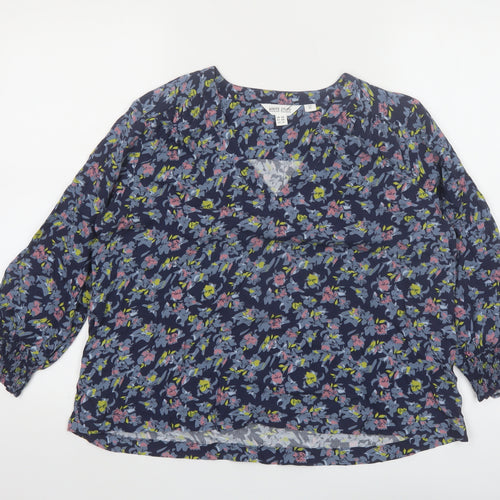 White Stuff Women's Blue Floral Viscose Tunic Blouse UK 10