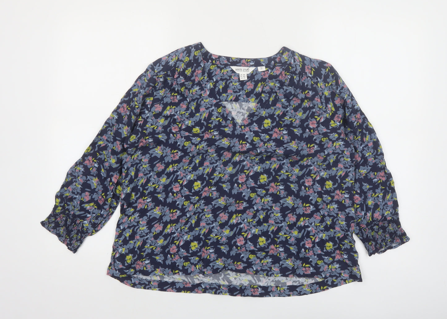 White Stuff Women's Blue Floral Viscose Tunic Blouse UK 10