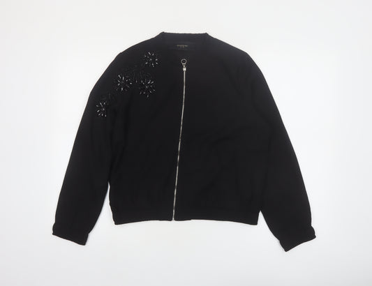 Reserved Women’s Black Beaded Bomber Jacket Size 8