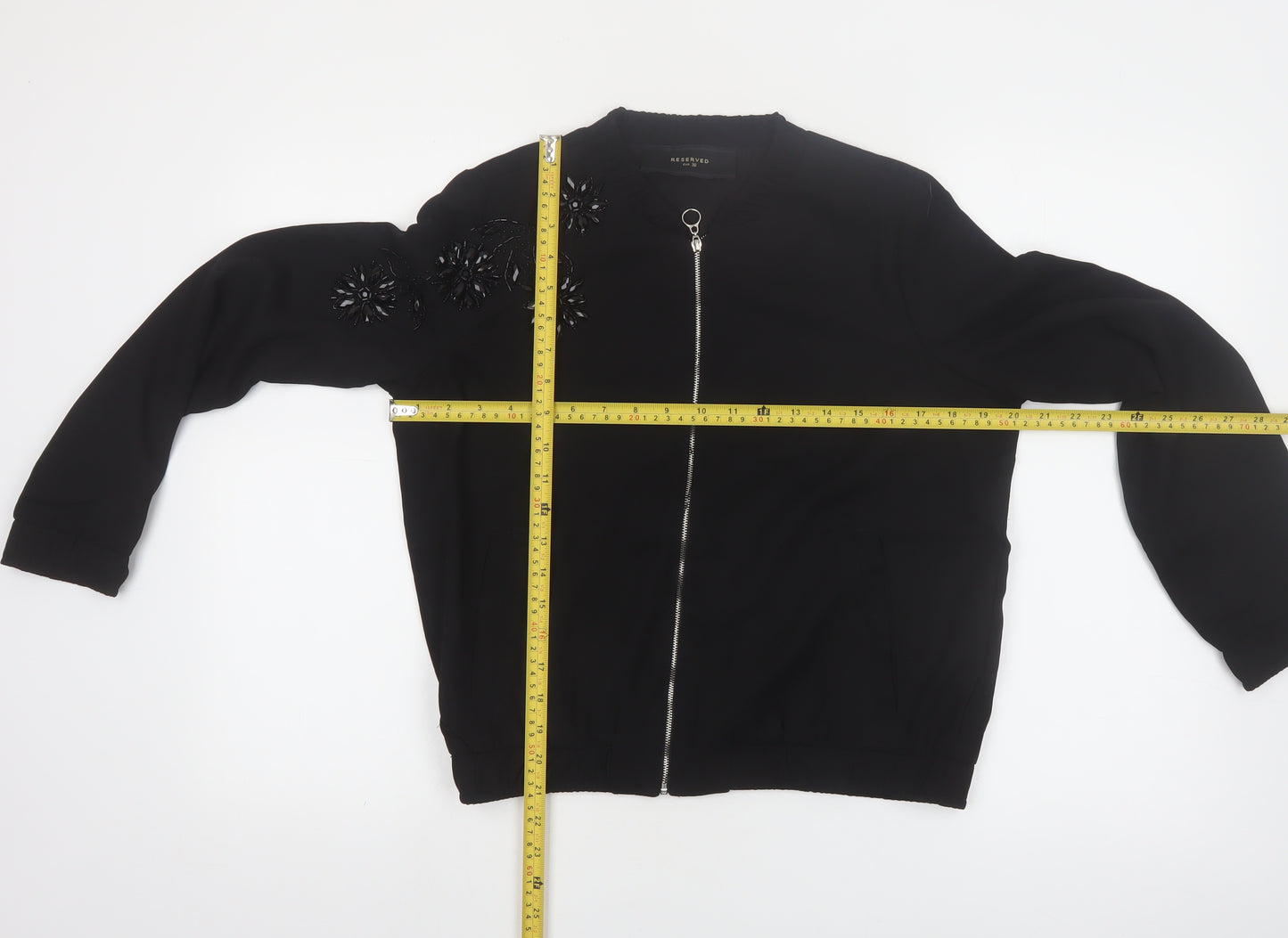 Reserved Women’s Black Beaded Bomber Jacket Size 8