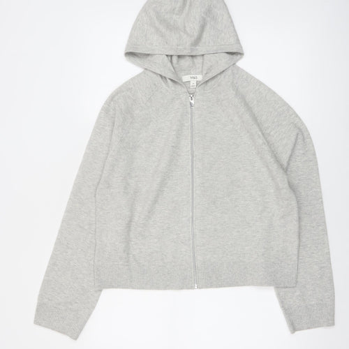 Marks and Spencer Womens Grey Full Zip Hooded Knit Jumper M