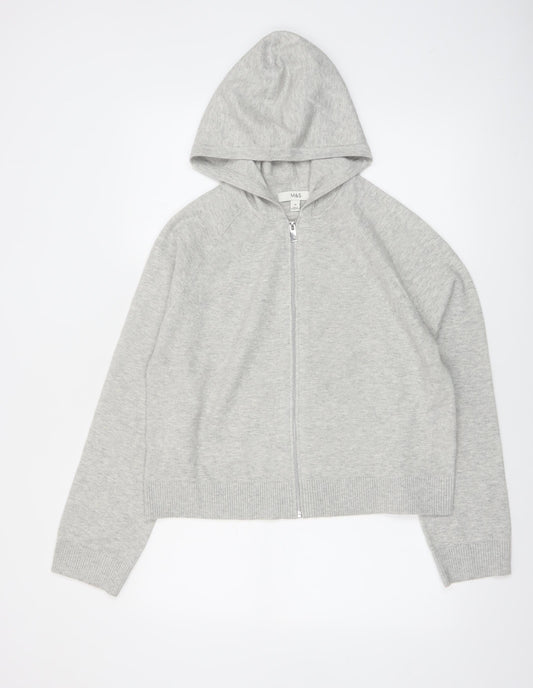 Marks and Spencer Womens Grey Full Zip Hooded Knit Jumper M