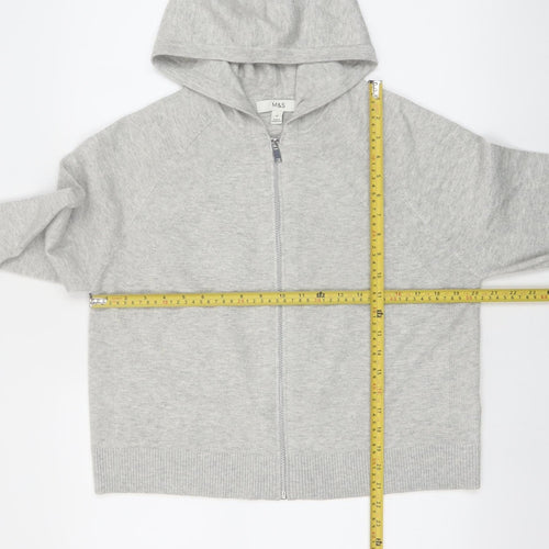 Marks and Spencer Womens Grey Full Zip Hooded Knit Jumper M